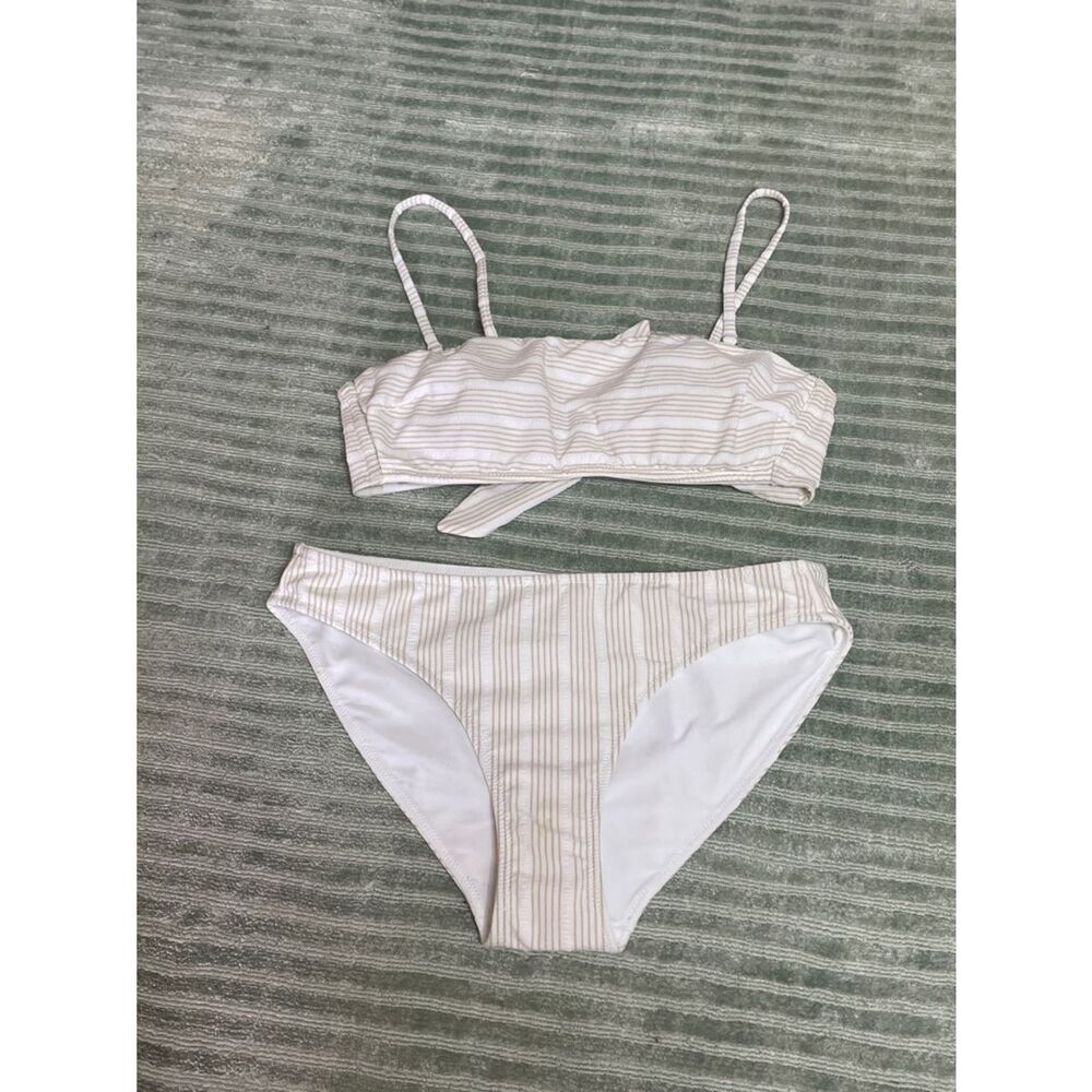 Vineyard Vines Striped Two-Piece Bikini Set in Ivory and Gold